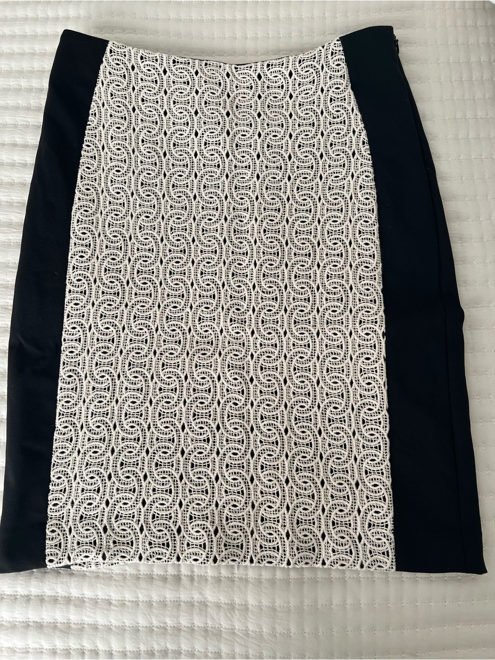 Diane Von Furstenberg Black Pencil Skirt with White Lace Front